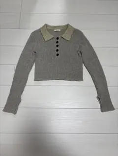 グレー リブ編み クロップドセーター