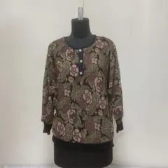レディース 長袖カットソー 柄物 L相当
