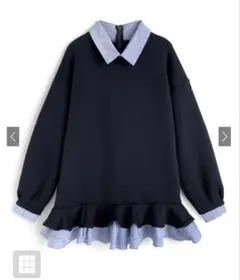 ストライプ柄シャツレイヤード風フリルワンピース[kz708]