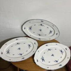 ノリタケ　クラフトーン　ブルーフラワー　オーバルプレート　3枚