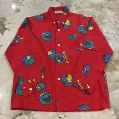 オールドミキハウス　総柄シャツ　レトロ　ロゴ　地球　120