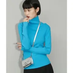 アダムエロペエコベロRIBタートルタートルネックニットブルー美品