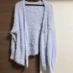 着画ありライトブルー ファー風カーディガン 長袖