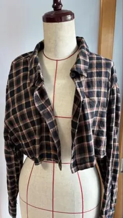 H&Mチェック柄 クロップド丈 긴팔 셔츠