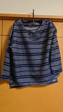 カットソー Mサイズ ストライプ ビーズ装飾