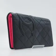 【美品】CHANEL カンボンライン 長財布 二つ折り 黒×ピンクのサムネイル