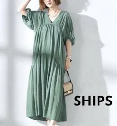 美品✴︎SHIPS ロングギャザーワンピース　フリーサイズ　袖リボン