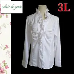 【eclair de genie】ブラウス　白　シャツ　ゆったり　フリル3Ⅼ訳有