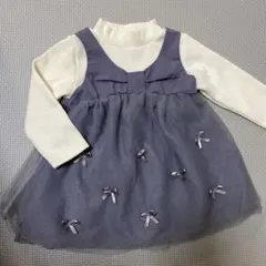 リボン付きチュールワンピース グレー　80 誕生日