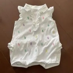 ホワイトロンパース フリル付き ポロ刺繍　6Ｍ　70cm