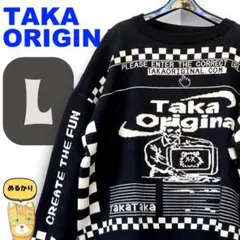 タカオリジナル　ニットセーター 　L　チェッカーフラッグ　黒/ブラック