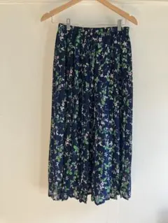 美品★花柄ロングプリーツスカート Mサイズ★ネイビー