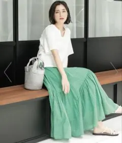 OPAQUE.CLIP ギャザーフレアスカート　グリーン M