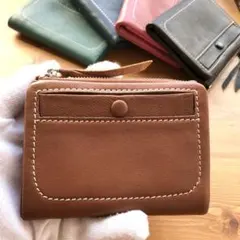 二つ折り財布　ミニ財布　本革　牛革　メンズ　レディース　ブラウン　ハンドメイド