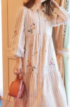 美品　Chesty　チェスティ　刺繍　ギンガム　チェック　シャツ　 ワンピース