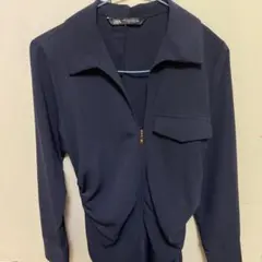 【最終値下げ】 ZARA 長袖ロングシャツワンピース ネイビー