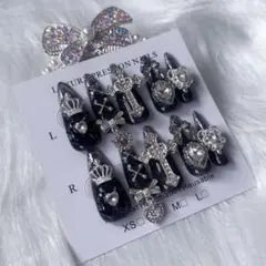 ハンドメイド ネイルチップ 地雷 量産 黒