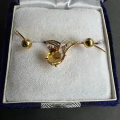 K18 シトリン風リング＆ゴールドピアスセット 箱付き 上品 華やか ジュエリー