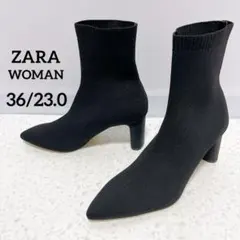 美品◆ZARA ニットブーツ ソックスブーツ ショートブーツ ブラック 36
