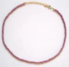 ハンドメイド ビーズネックレス レッド×クリアパープル