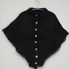 海外輸入　古着　黒い半袖カーディガン　ポンチョ