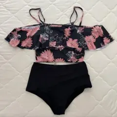 SHEIN トロピカル柄オフショルダービキニセット　フリル ハイウェストボトム