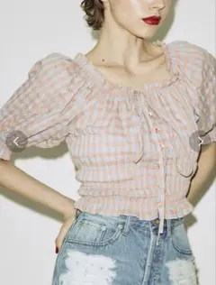 jouetie　2WAYオフショルブラウス　オレンジ　オフショル　チェック