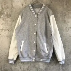 A5008古着　ジャンパー　スタジャン　スウェット　グレー　白　90s Y2K