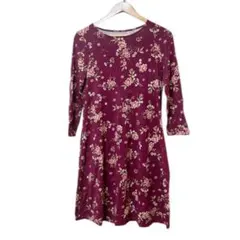 TIME AND TRUE [S] 花柄 七分袖ワンピース 赤系