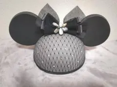 【新品未使用】ディズニー イヤーハット ブラック チュール ビジュー