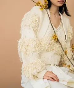 leinwande Tweed Fringe Cardigan Whiteのサムネイル
