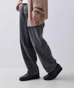 超美品！【コットンUSA】ケミカル ブリーチ ルーズ ワイド デニムのサムネイル