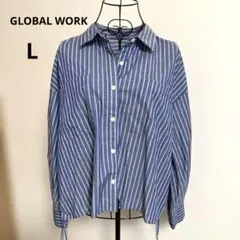 GLOBAL WORK ストライプ柄 長袖シャツ ブルー　Lのサムネイル