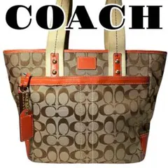 COACH トートバッグ ブラウン オレンジ シグネチャー