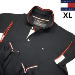 トミーヒルフィガー XL 刺繍ロゴ ポロシャツ 紺 ゴルフにも 100％コットン