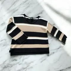 INGNI ボーダーニット Vネック 黒×ベージュ レディース イング 長袖