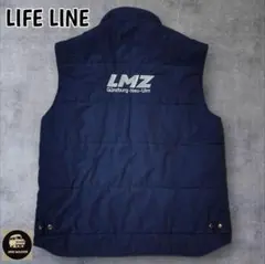 LIFE LINE希少ユーロVINTAG企業刺繍ロゴ中綿ベストライトアウター濃紺
