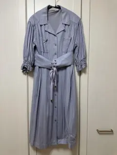ベルト付き開襟シャツワンピース/31 Sons de mode/トランテアン/青