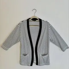 MICHEL KLEIN ミッシェルクランMサイズ　白黒ストライプカーディガン
