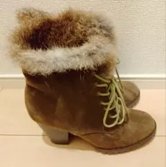 フェミニンカフェ　2WAYファー付きレースアップブーツ　ショートブーツ