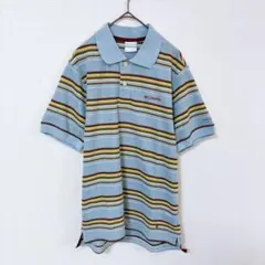 コロンビア　ポロシャツ　メンズS　グレー色系　ボーダー柄　ポリエステル