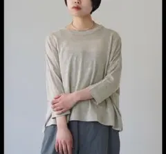 maomadeリネンカットソー半袖ニットベージュナチュラル七分袖のサムネイル