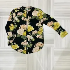 H&M CONSCIOUS華やかなフローラル柄 長袖ブラウス　グリーン42