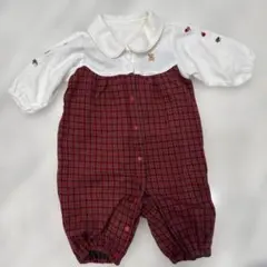 familiar　赤と白のチェック柄ロンパース　50₋60