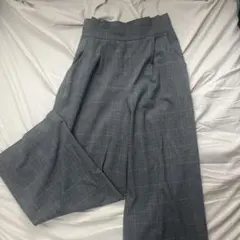 グレー チェック柄 ワイドパンツ
