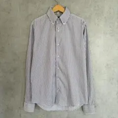 ZARA MAN 長袖BDシャツ S ストライプ柄 パープル ペイズリー裏地