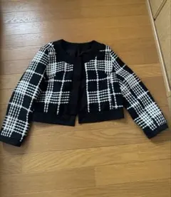 ノーカラー チェック柄 クロップドジャケット