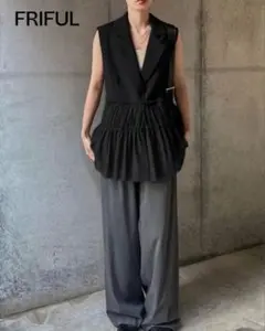 FRIFUL チュール付きジレ　ベスト　グレー　ふりる
