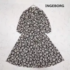 インゲボルグ ロングワンピース マキシ丈 花柄 ピンタック 総柄 フリーサイズ