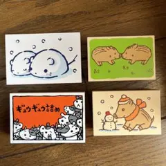 動物と雪のゴムスタンプ4個セット